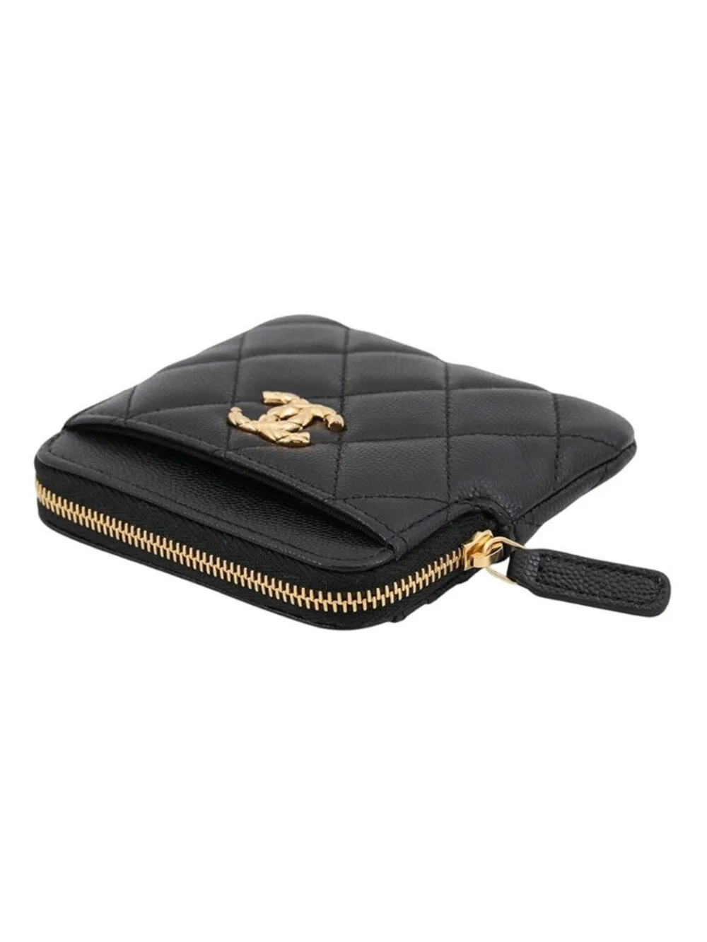 Chanel Coin Purse Quilted Fragment Caviar Leather Wallet Black